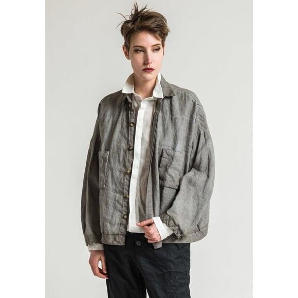 Umit Unal Button Linen Jacket Grey Oversized Large
